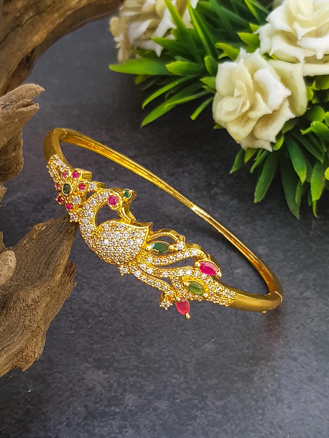 

GRIIHAM Gold-plated AD-Studded Kada Bangle, Multi