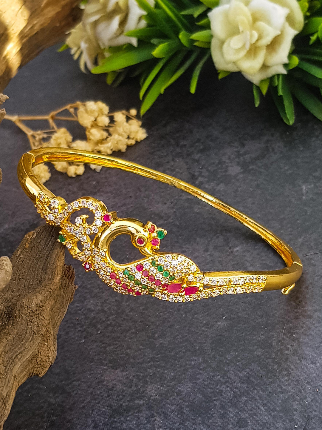

GRIIHAM Gold-plated AD-Studded Kada Bangle, Multi