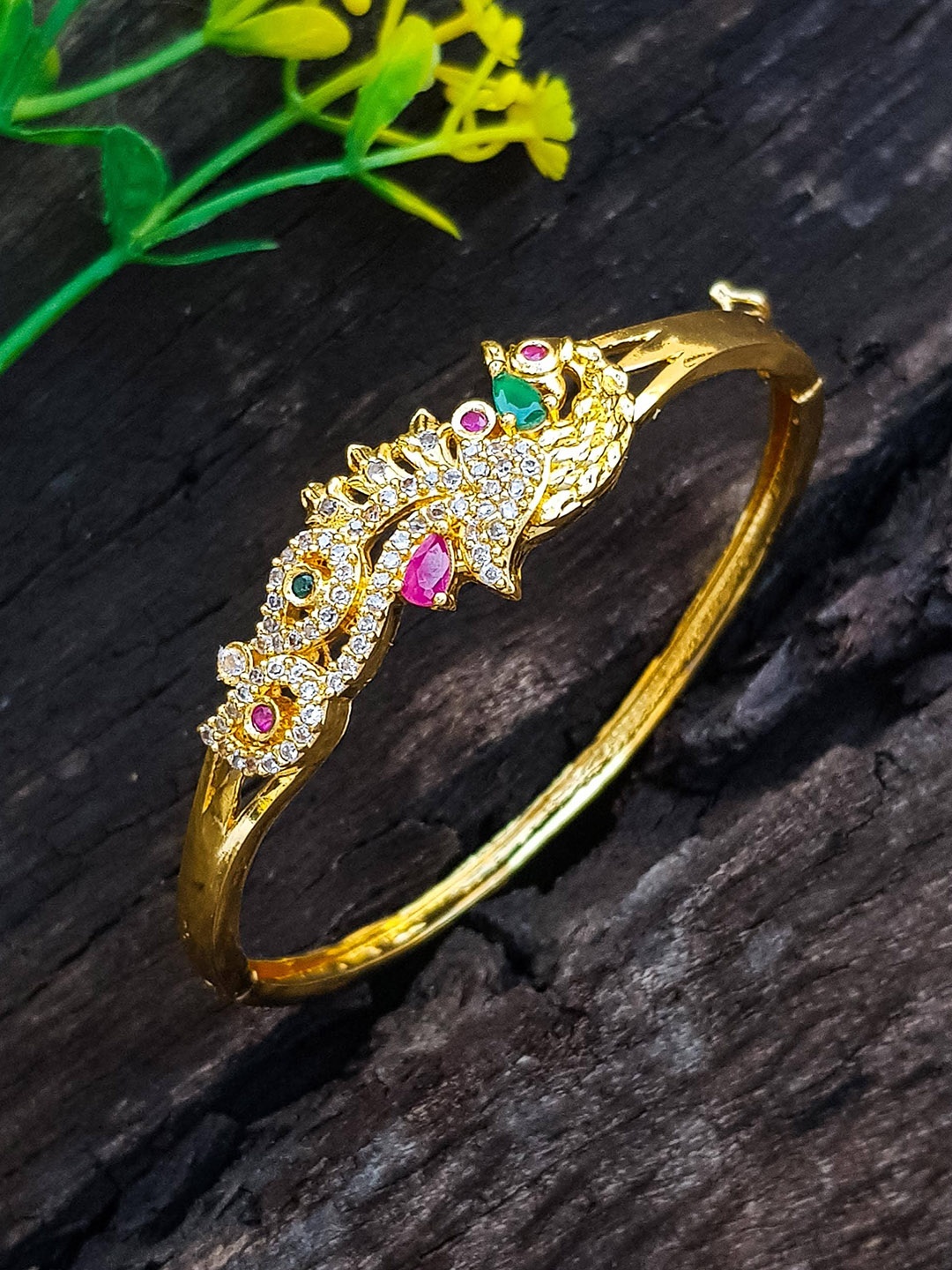

GRIIHAM Gold-plated AD-Studded Kada Bangle, Multi