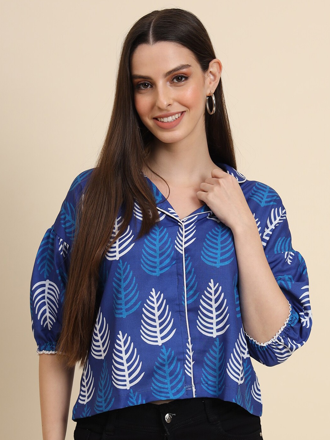 

VAIRAGEE Classic Boxy Tropical Printed Cuban Collar Cotton Casual Shirt, Blue