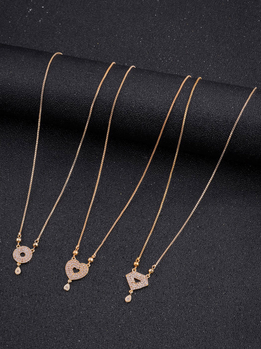 

DressBerry Set Of 3 Gold-Toned Brass Gold-Plated Artificial Stones-Studded Chain