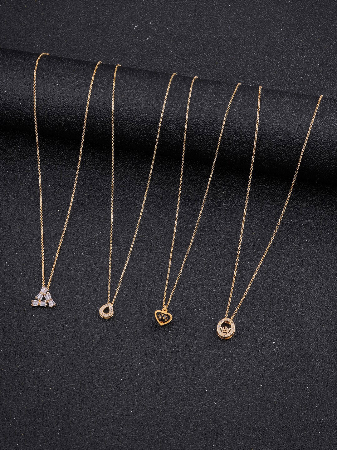 

DressBerry Set Of 4 Gold-Toned Brass Gold-Plated Artificial Stones-Studded Chain