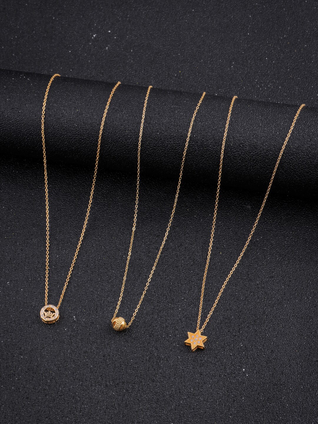 

DressBerry Set Of 3 Gold-Toned Brass Gold-Plated Artificial Stones-Studded Chain