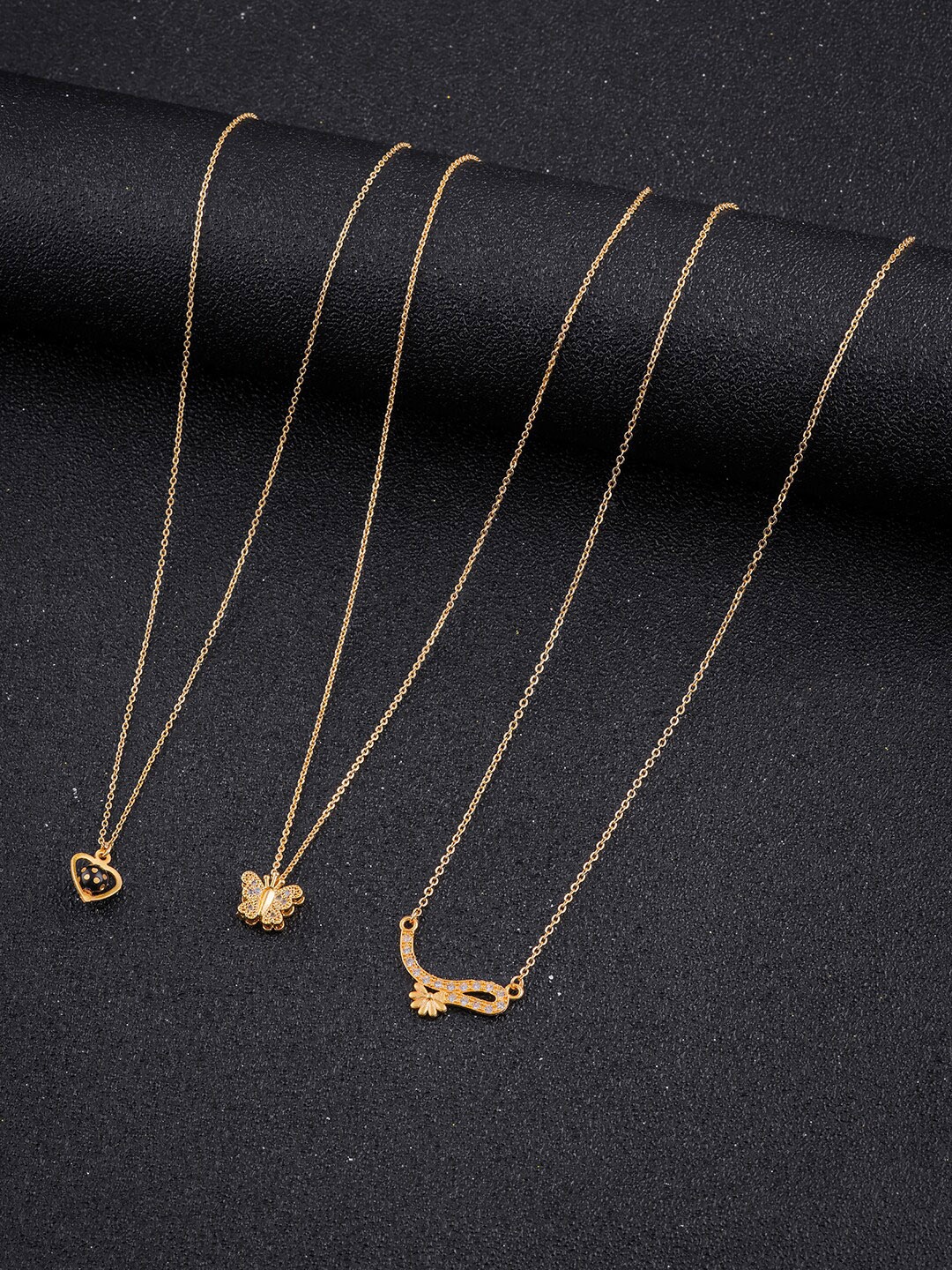 

DressBerry Set Of 3 Gold-Toned Brass Gold-Plated Artificial Stones-Studded Chain