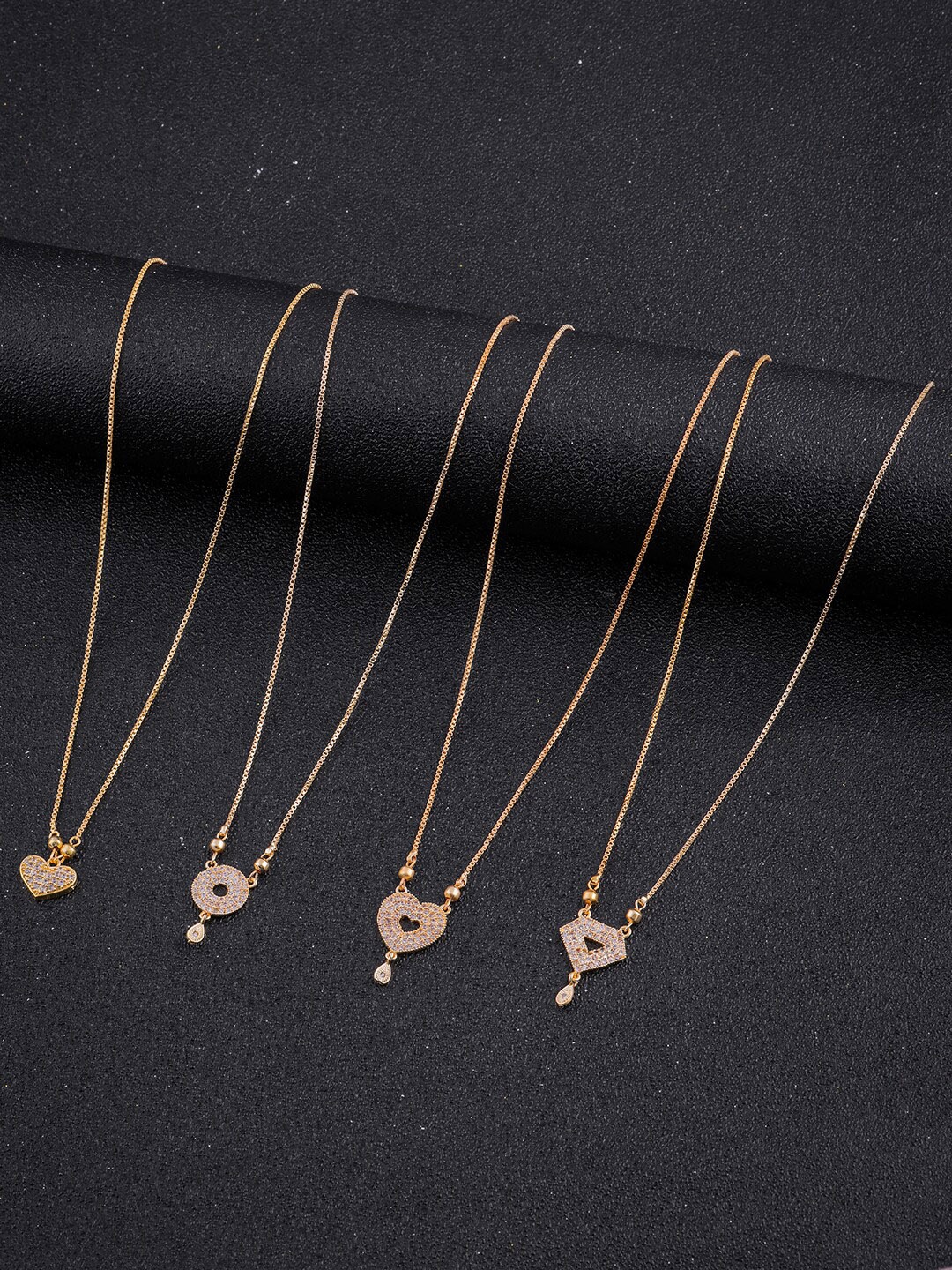 

DressBerry Set Of 4 Gold-Toned Brass Gold-Plated Artificial Stones-Studded Chain