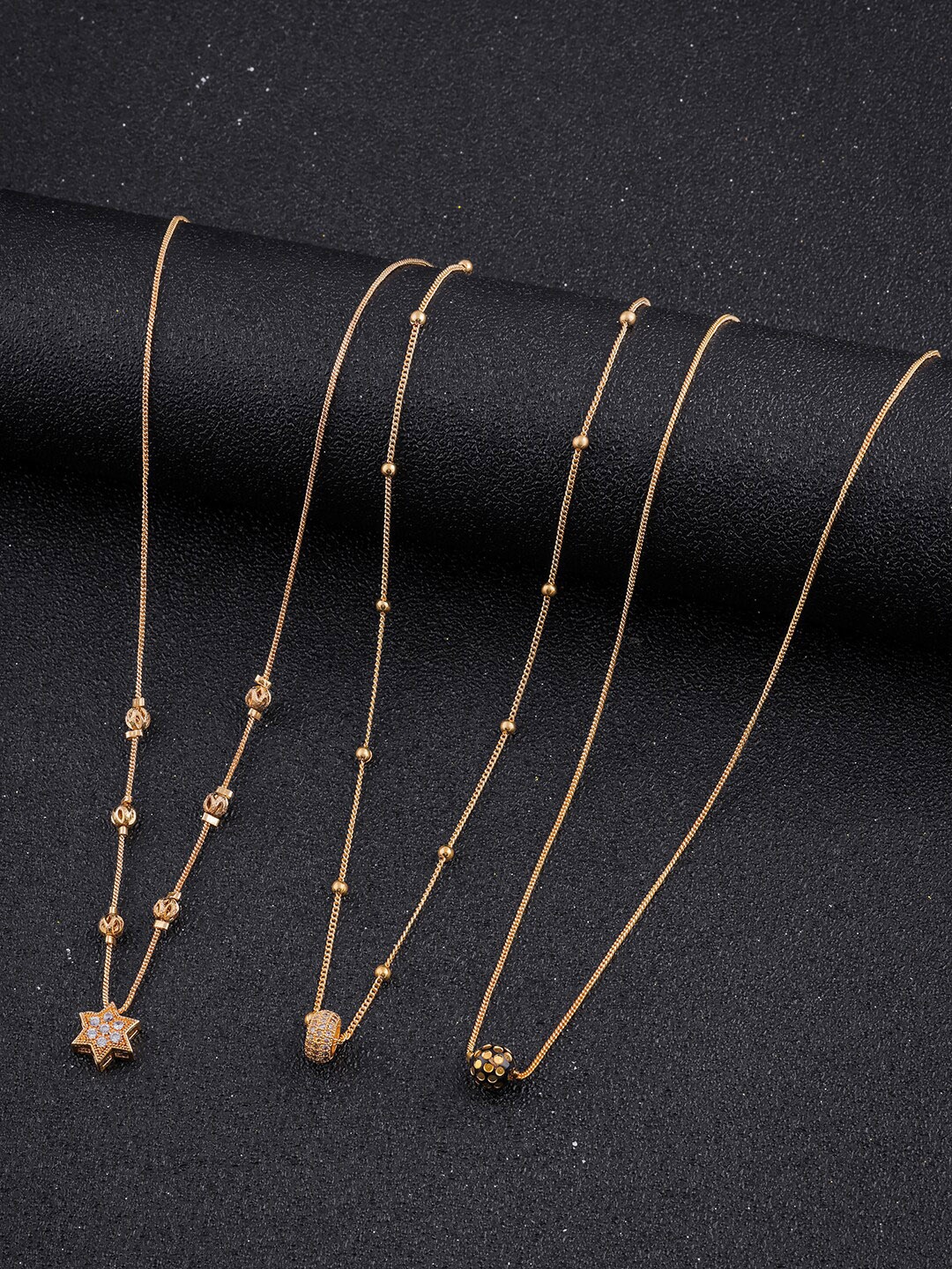 

DressBerry Set Of 3 Gold-Toned Brass Gold-Plated Artificial Stones-Studded Chain