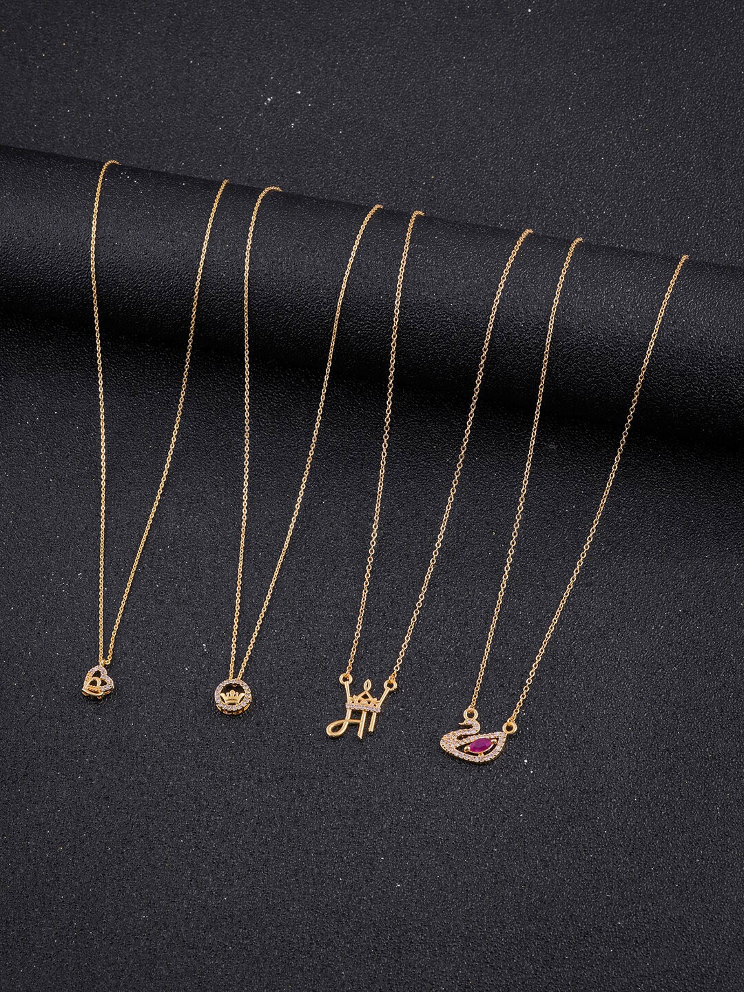 

DressBerry Set Of 4 Gold-Toned Brass Gold-Plated Artificial Stones-Studded Chain
