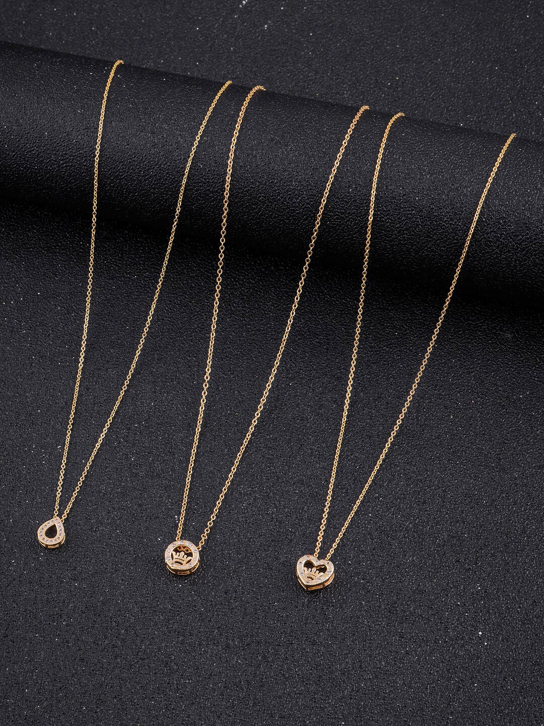 

DressBerry Set Of 3 Gold-Toned Stone Studded Gold-Plated Chain