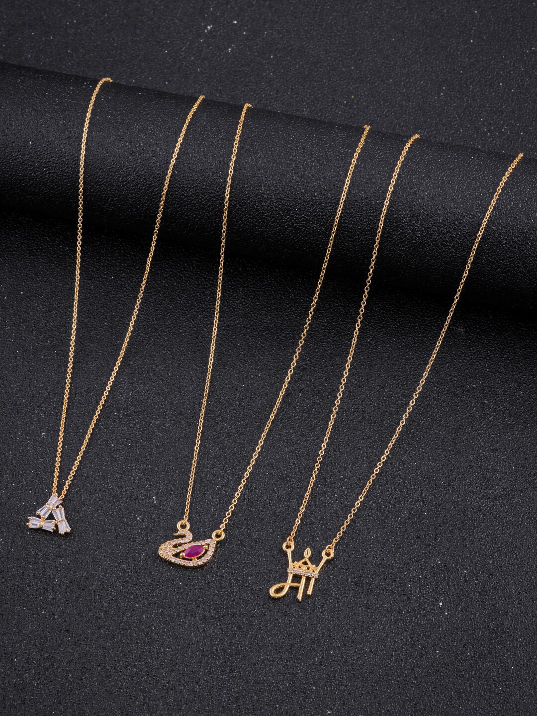 

DressBerry Set Of 3 Gold-Toned Stone Studded Gold-Plated Chain