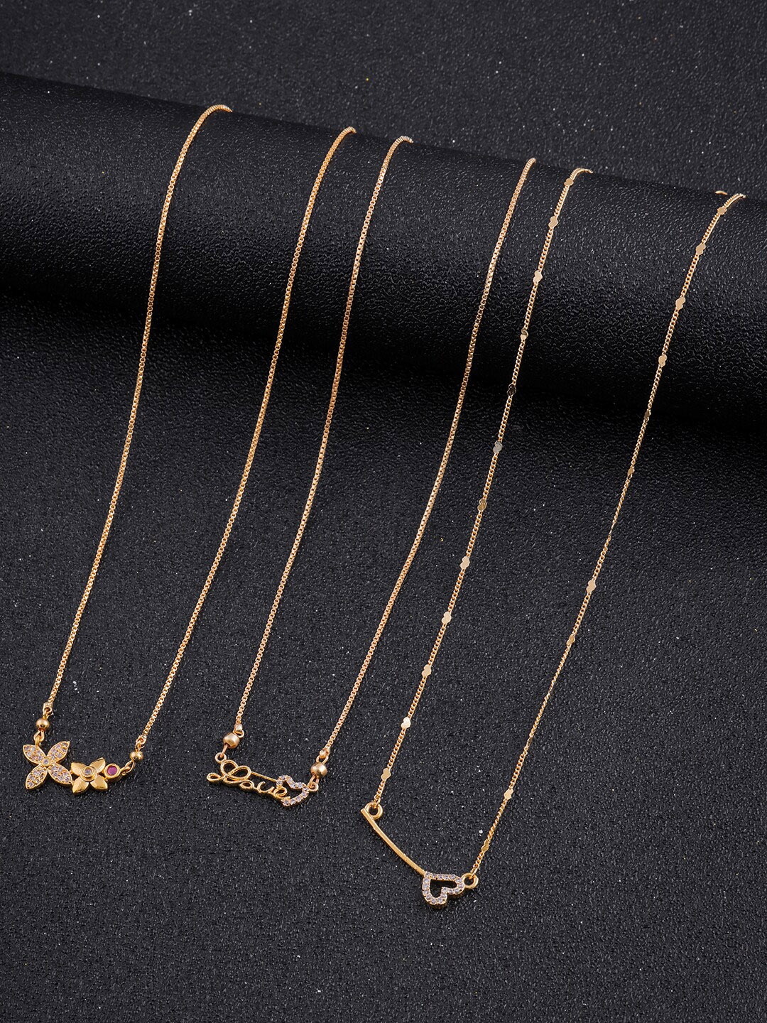 

DressBerry Set Of 3 Gold-Toned Stone Studded Gold-Plated Chain