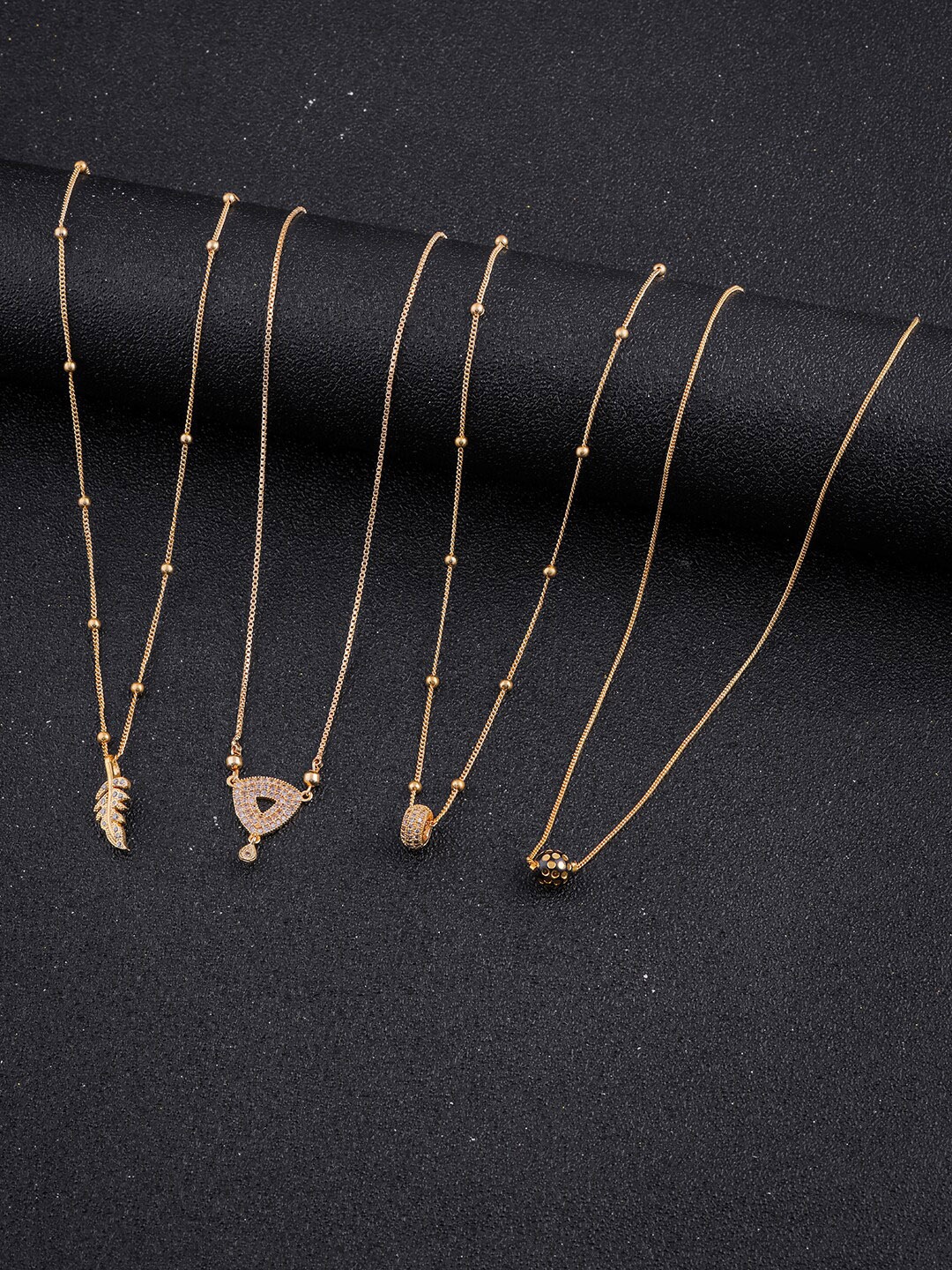 

DressBerry Set Of 4 Gold-Toned Stone Studded Gold-Plated Chain