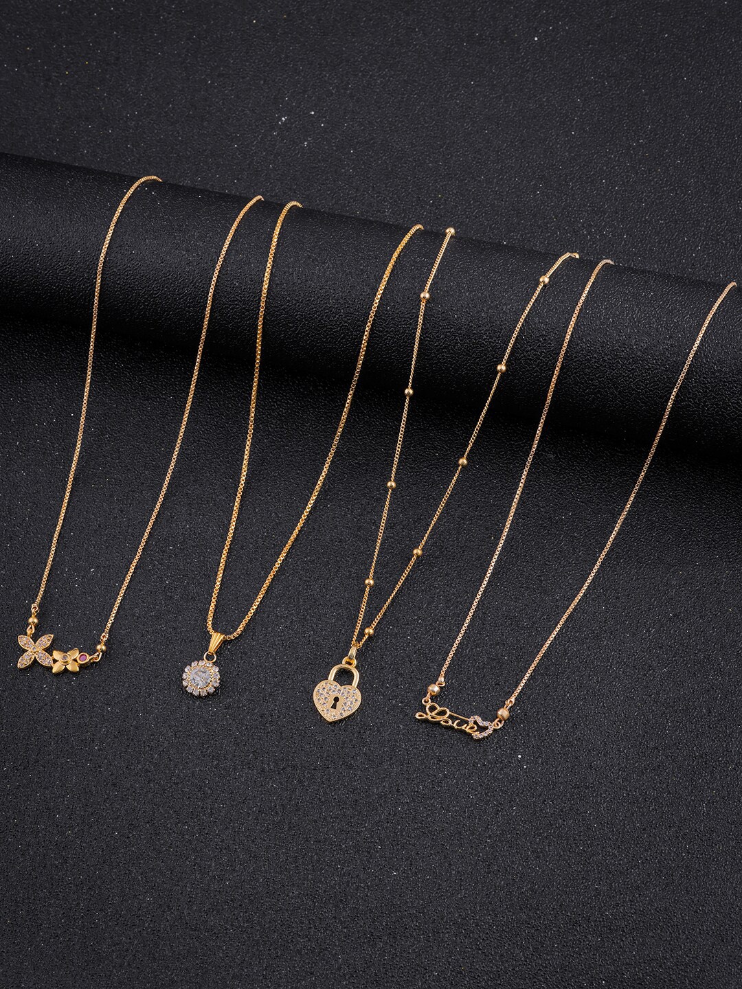 

DressBerry Set Of 4 Gold-Toned Stone Studded Gold-Plated Chain