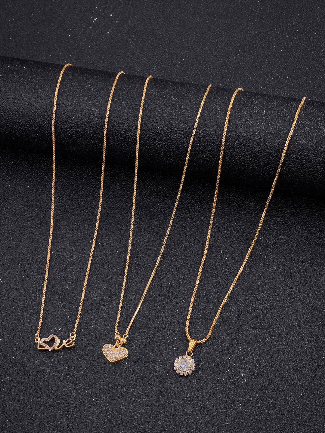 

DressBerry Set Of 3 Gold-Toned Stone Studded Gold-Plated Chain