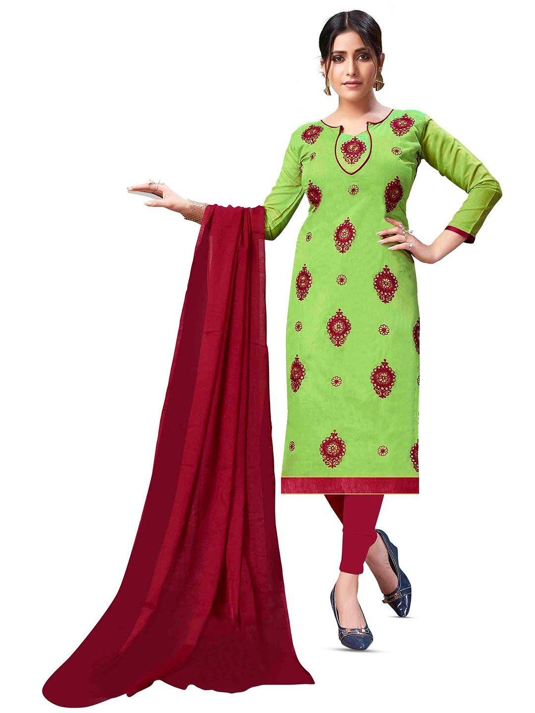

MANVAA Ethnic Motifs Embroidered Unstitched Dress Material, Green