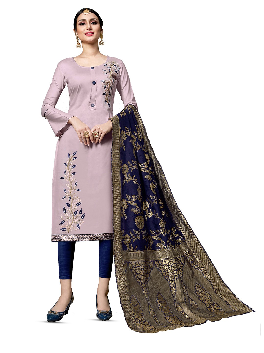 

MANVAA Floral Embroidered Pure Cotton Unstitched Dress Material, Purple