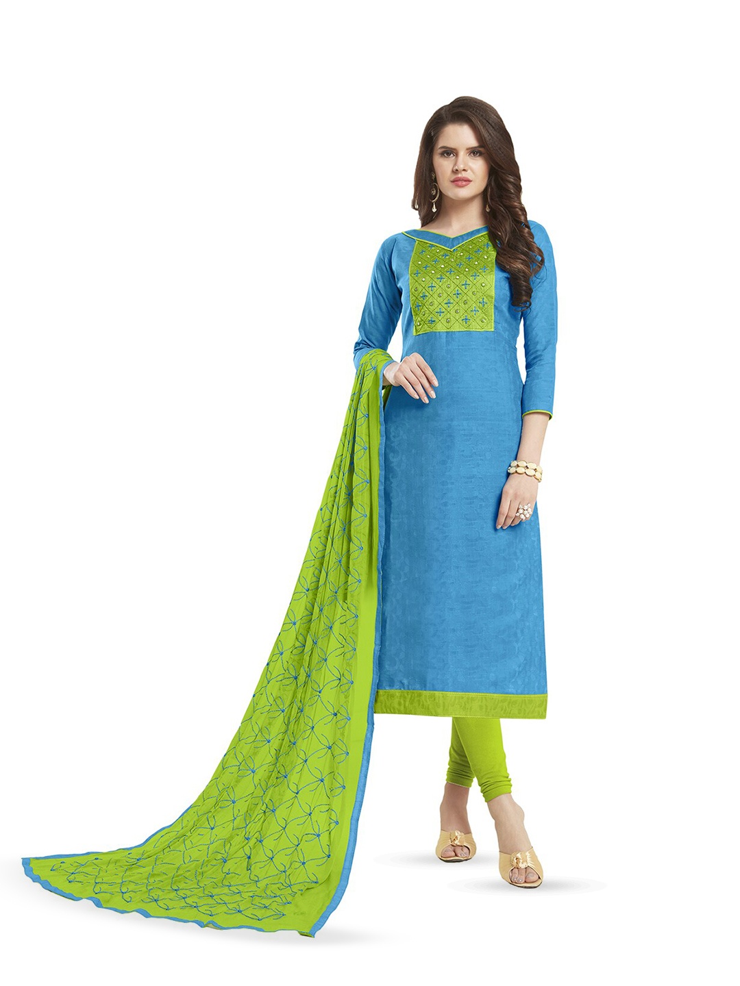 

MANVAA Ethnic Motifs Embroidered Unstitched Dress Material, Blue