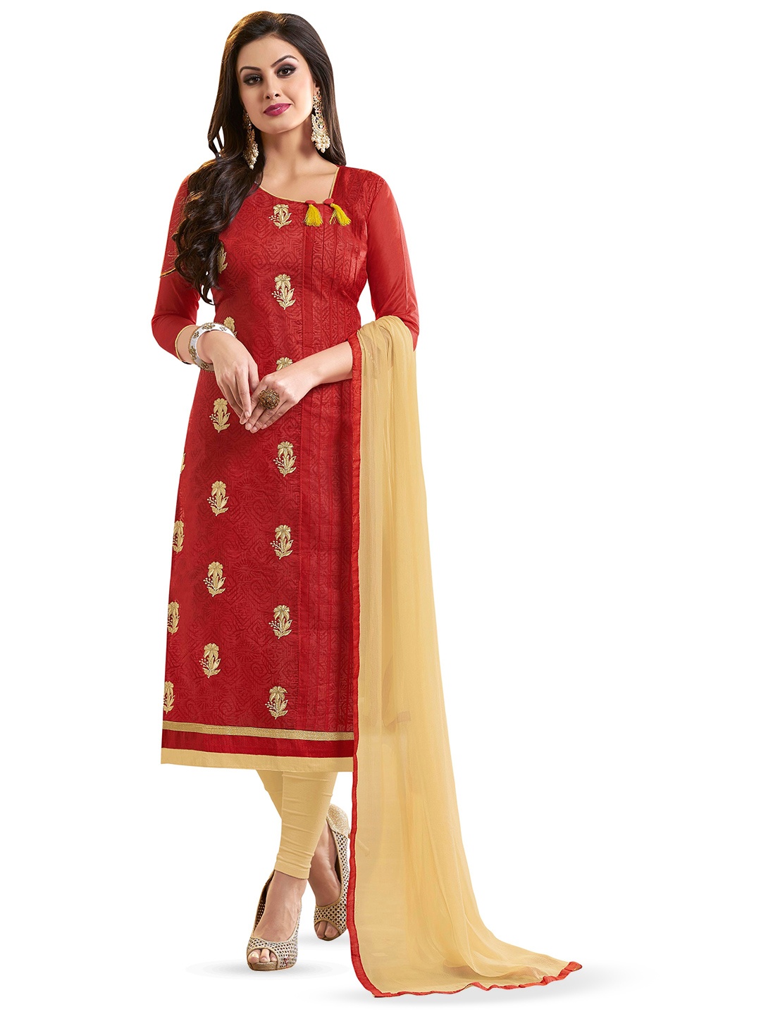 

MANVAA Floral Embroidered Modal Cotton Unstitched Dress Material, Maroon