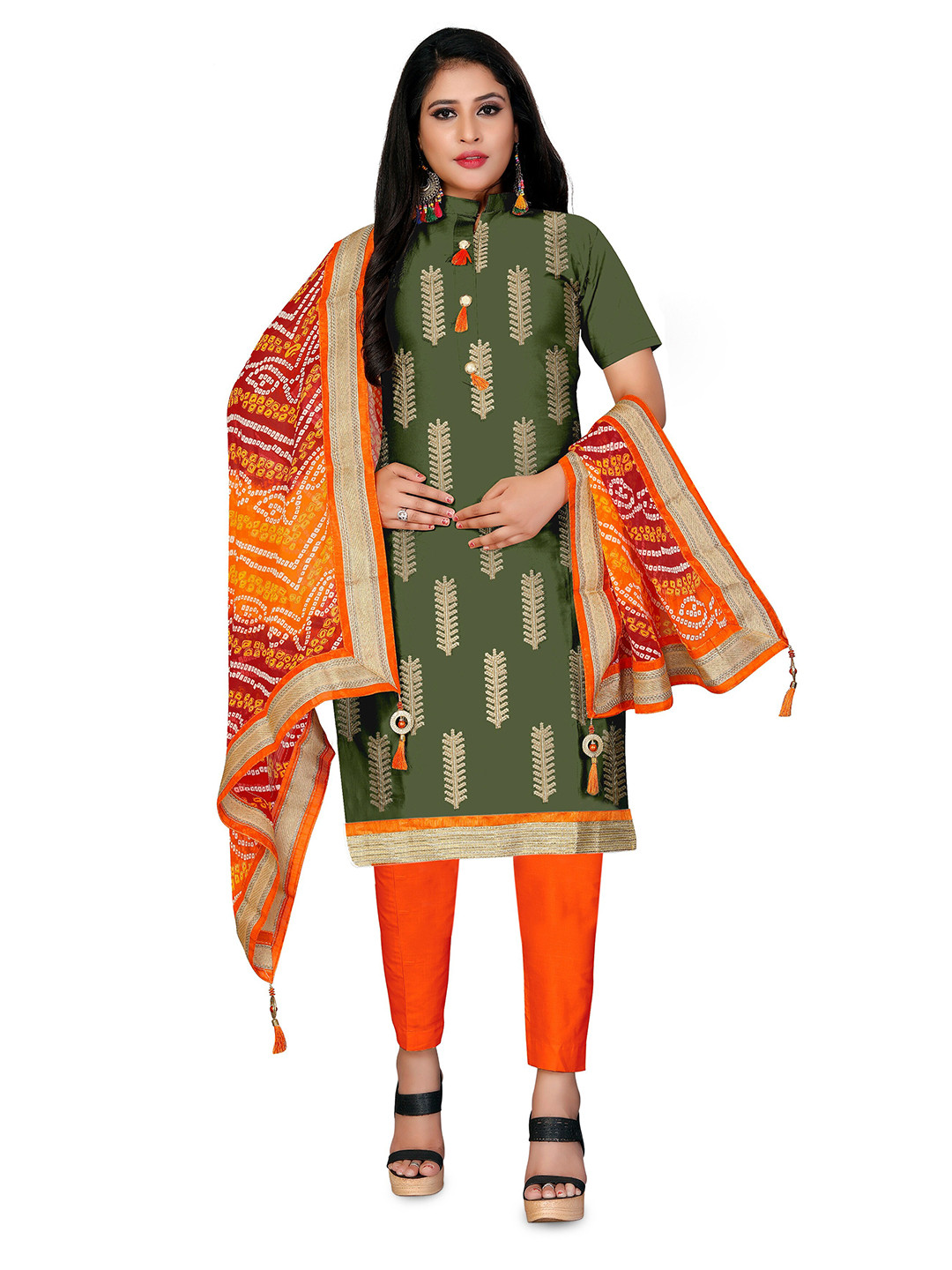 

MANVAA Embroidered Unstitched Dress Material, Green