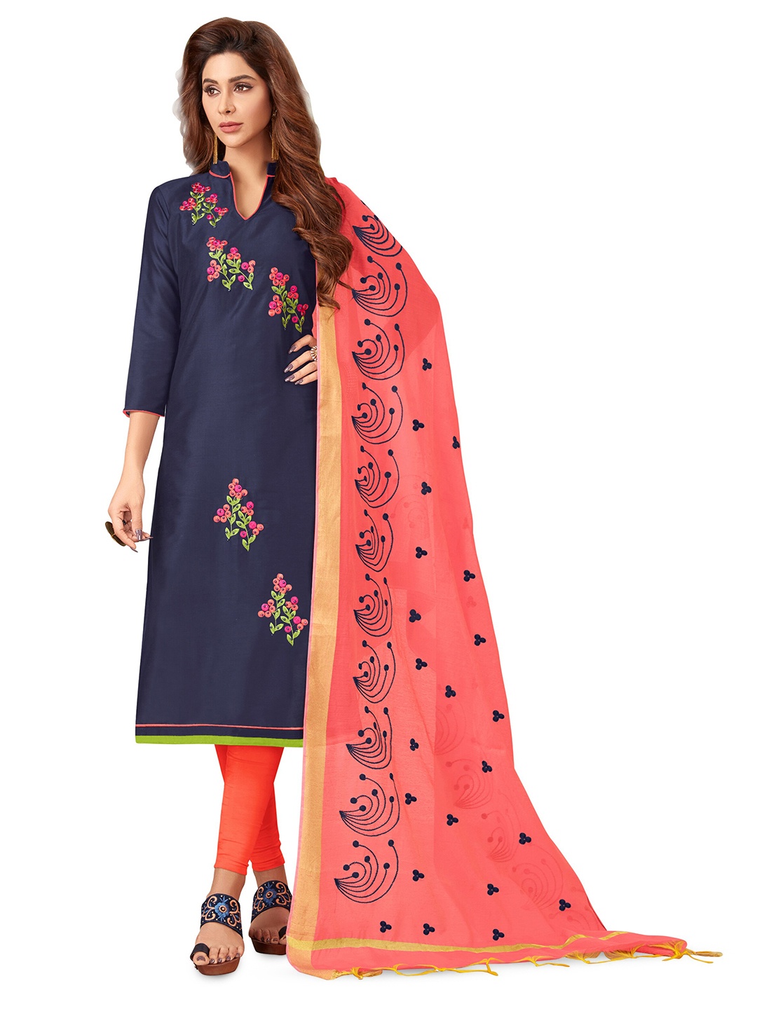 

MANVAA Embroidered Unstitched Dress Material, Blue