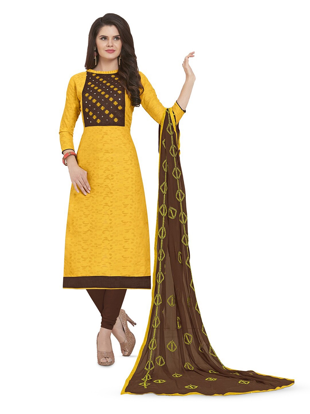 

MANVAA Ethnic Motifs Embroidered Unstitched Dress Material, Yellow