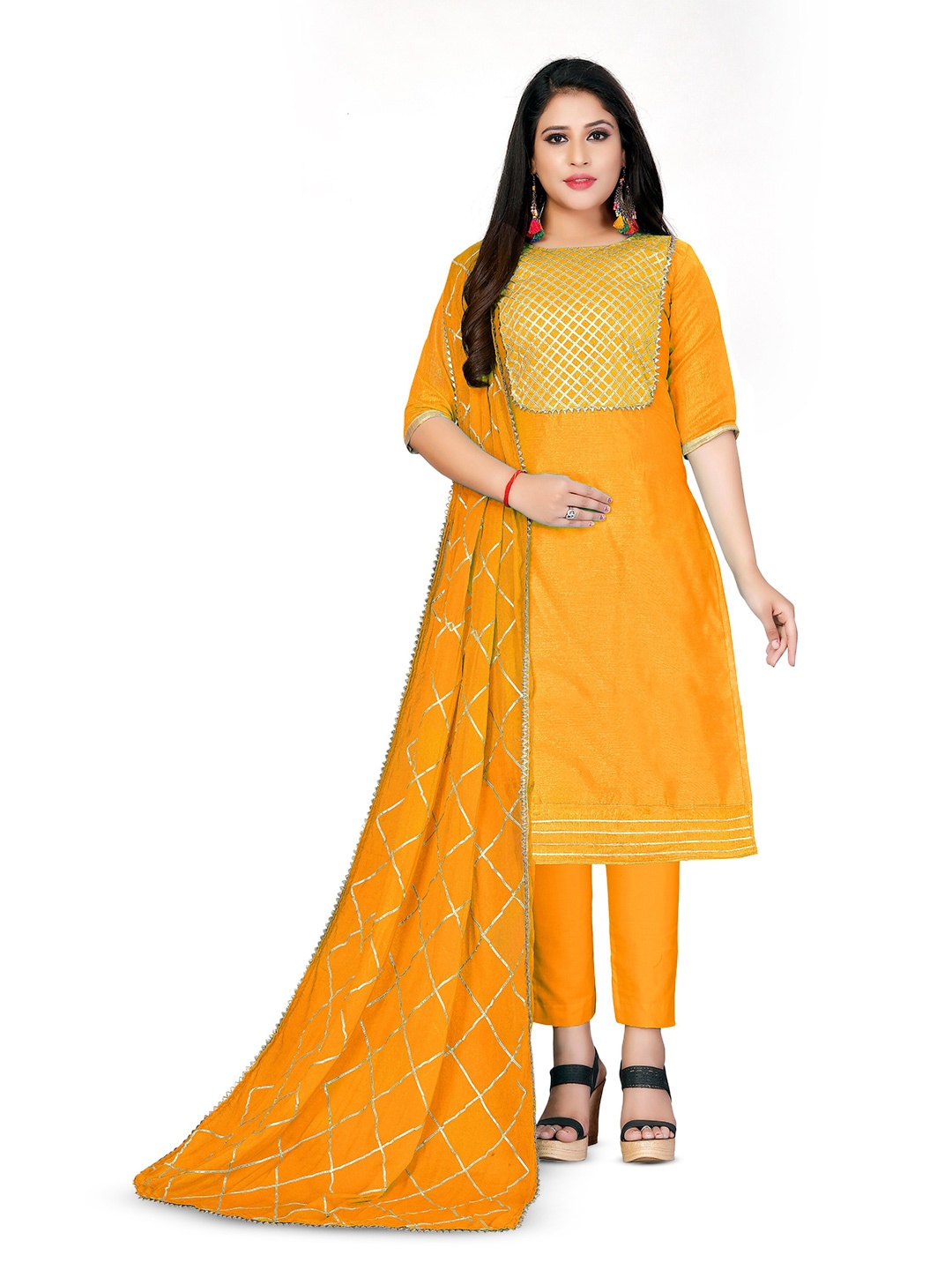 

MANVAA Geometric Woven Design Unstitched Modal Cotton Dress Material, Orange