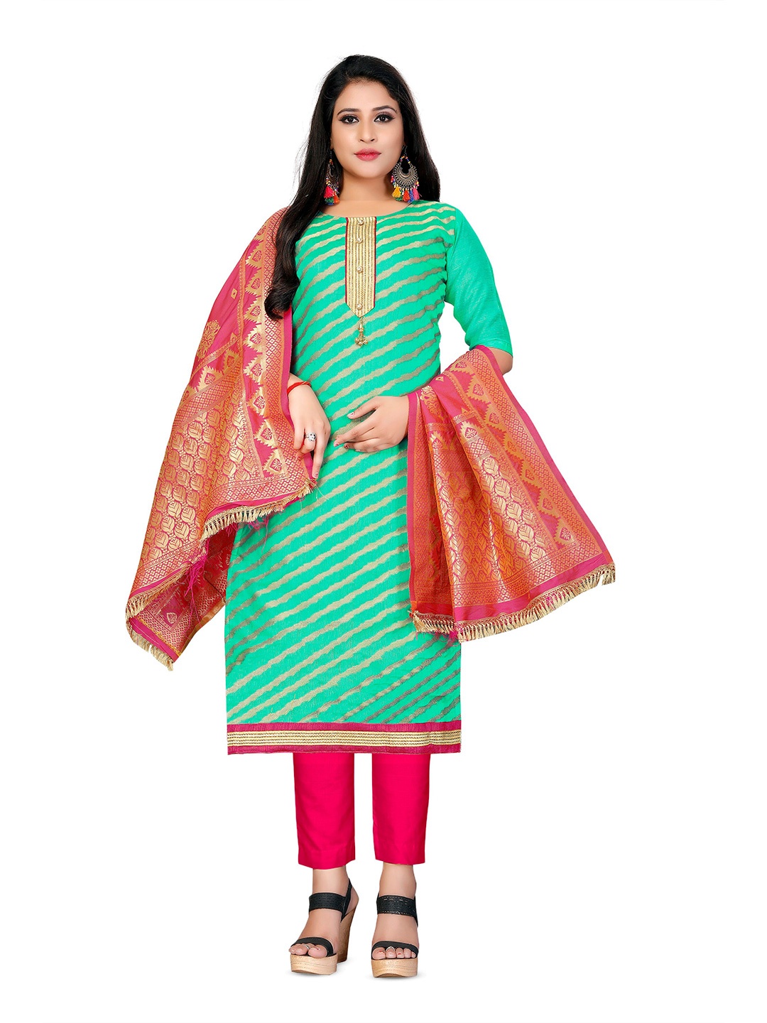 

MANVAA Woven Design Unstitched Dress Material, Sea green