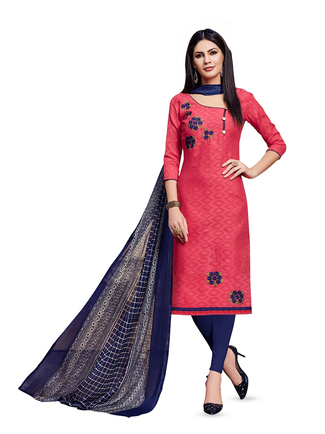 

MANVAA Ethnic Motifs Embroidered Unstitched Dress Material, Pink