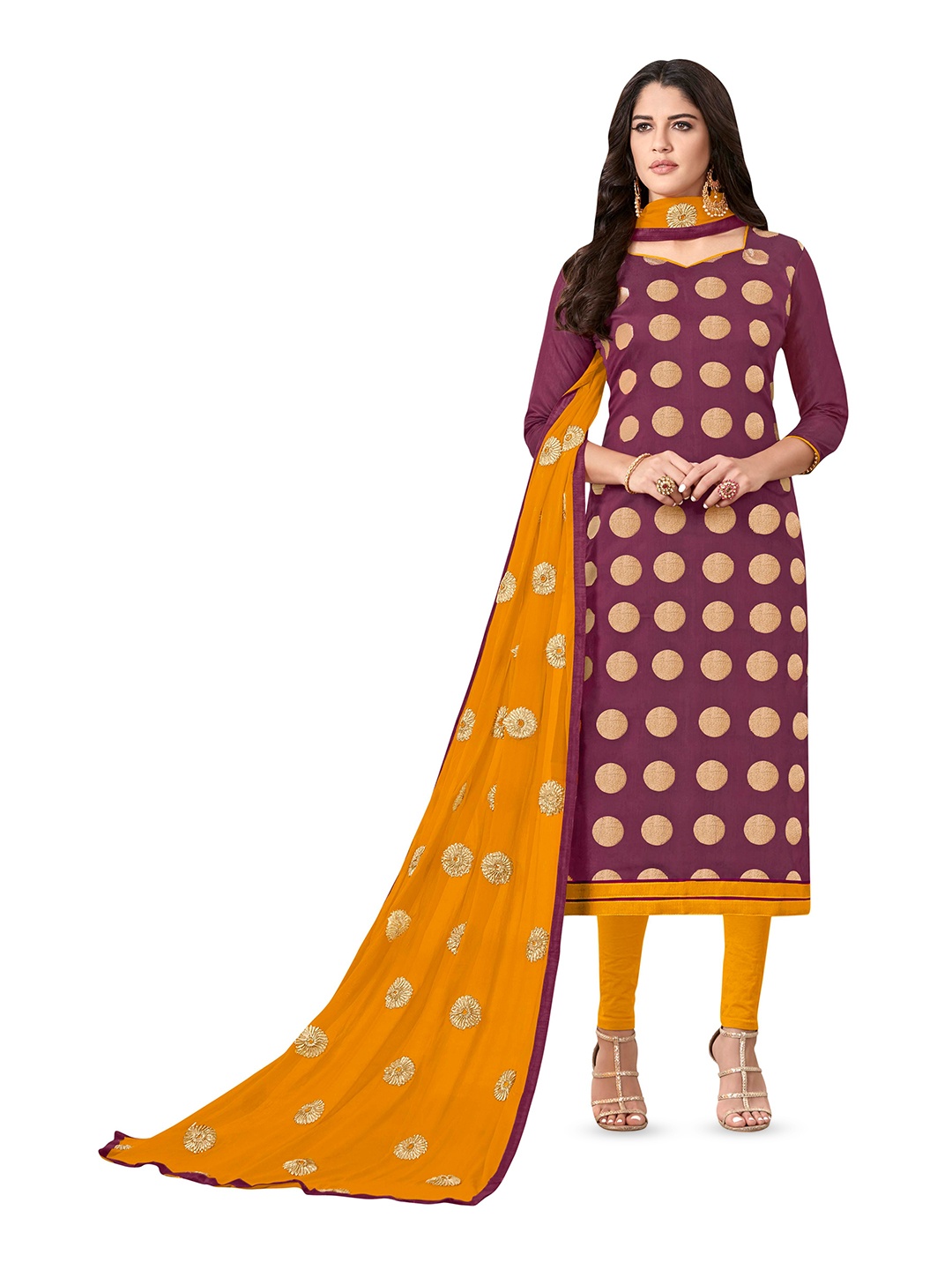 

MANVAA Geometric Woven Design Pure Silk Unstitched Dress Material, Purple