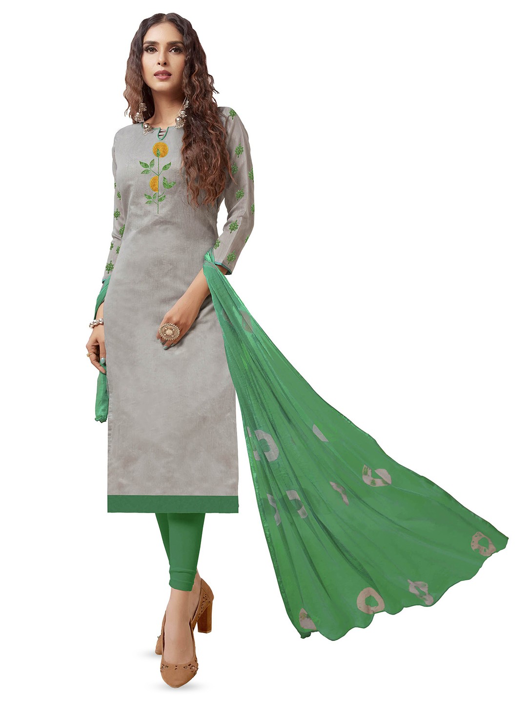 

MANVAA Floral Embroidered Unstitched Dress Material, Grey