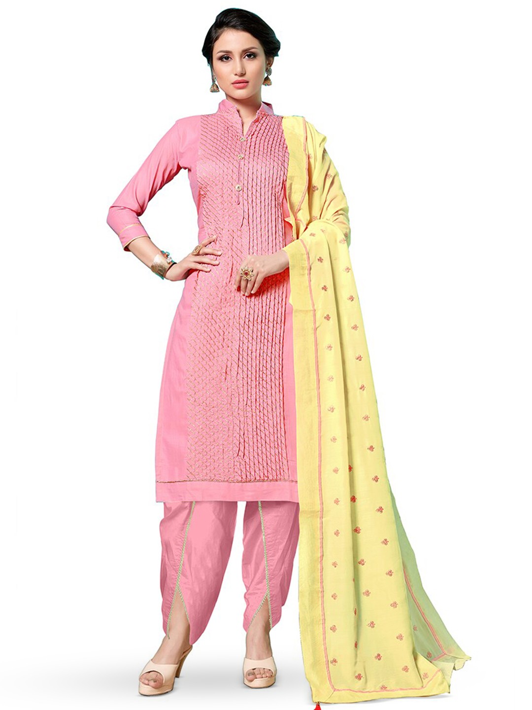 

MANVAA Thread Work Pure Cotton Unstitched Dress Material, Pink