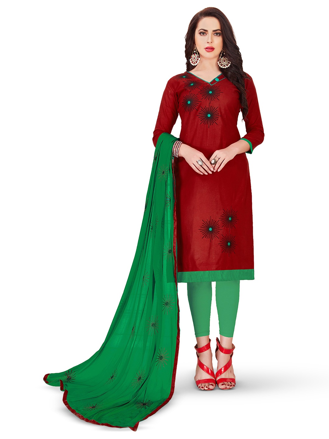 

MANVAA Embroidered Unstitched Dress Material, Maroon