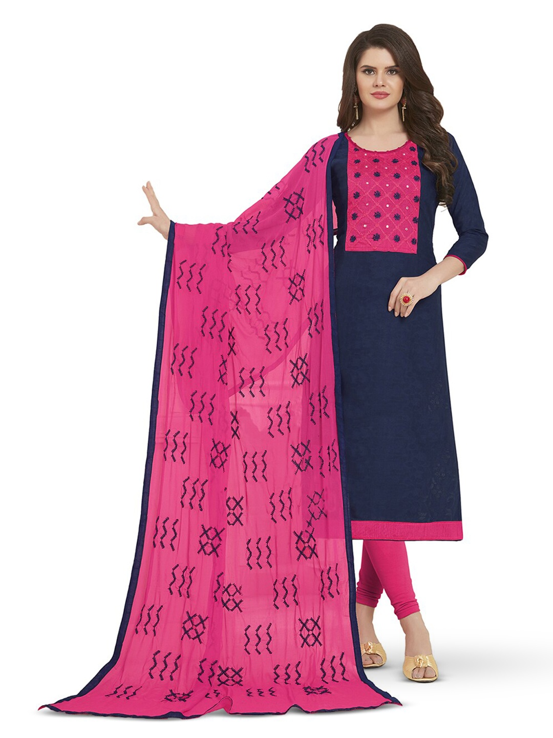 

MANVAA Embroidered Unstitched Dress Material, Blue