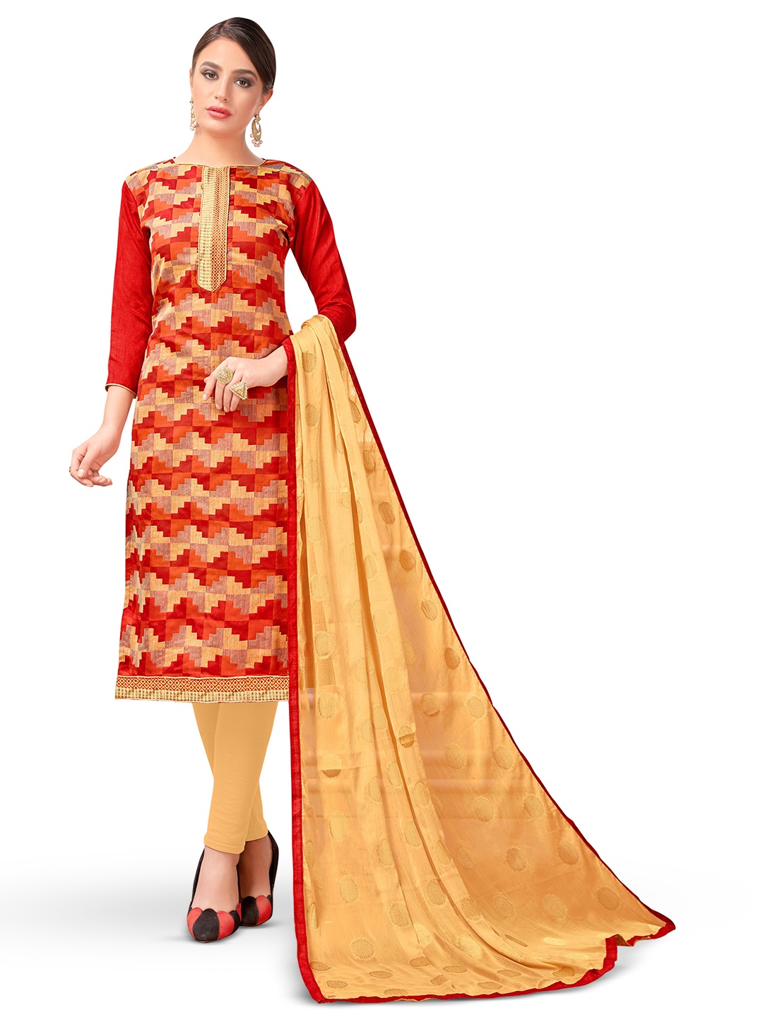 

MANVAA Woven Design Pure Silk Unstitched Dress Material, Beige