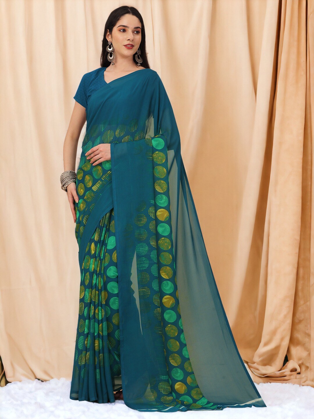 

DIVASTRI Polka Dot Georgette Designer Saree, Blue