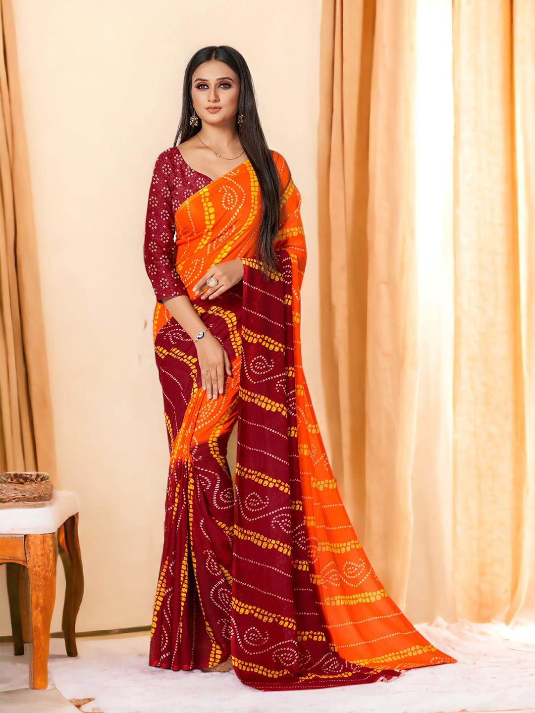 

DIVASTRI Bandhani Georgette Designer Saree, Orange