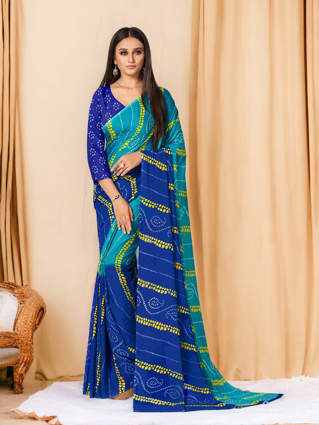 

DIVASTRI Bandhani Georgette Designer Saree, Blue