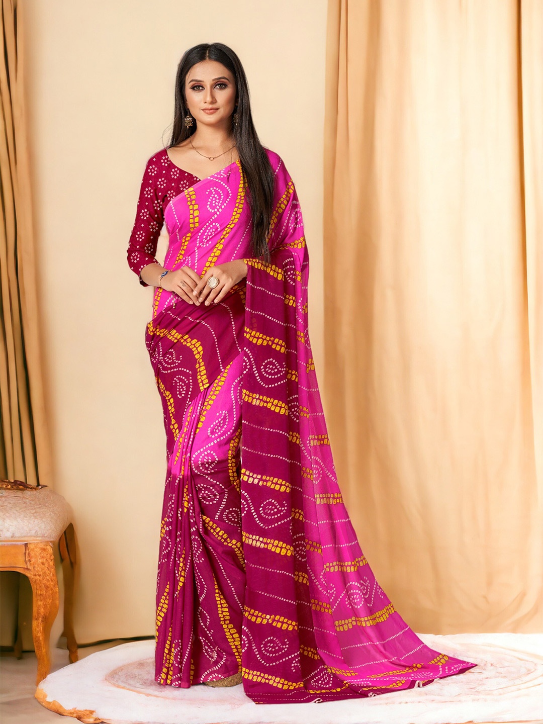 

DIVASTRI Bandhani Georgette Designer Saree, Pink