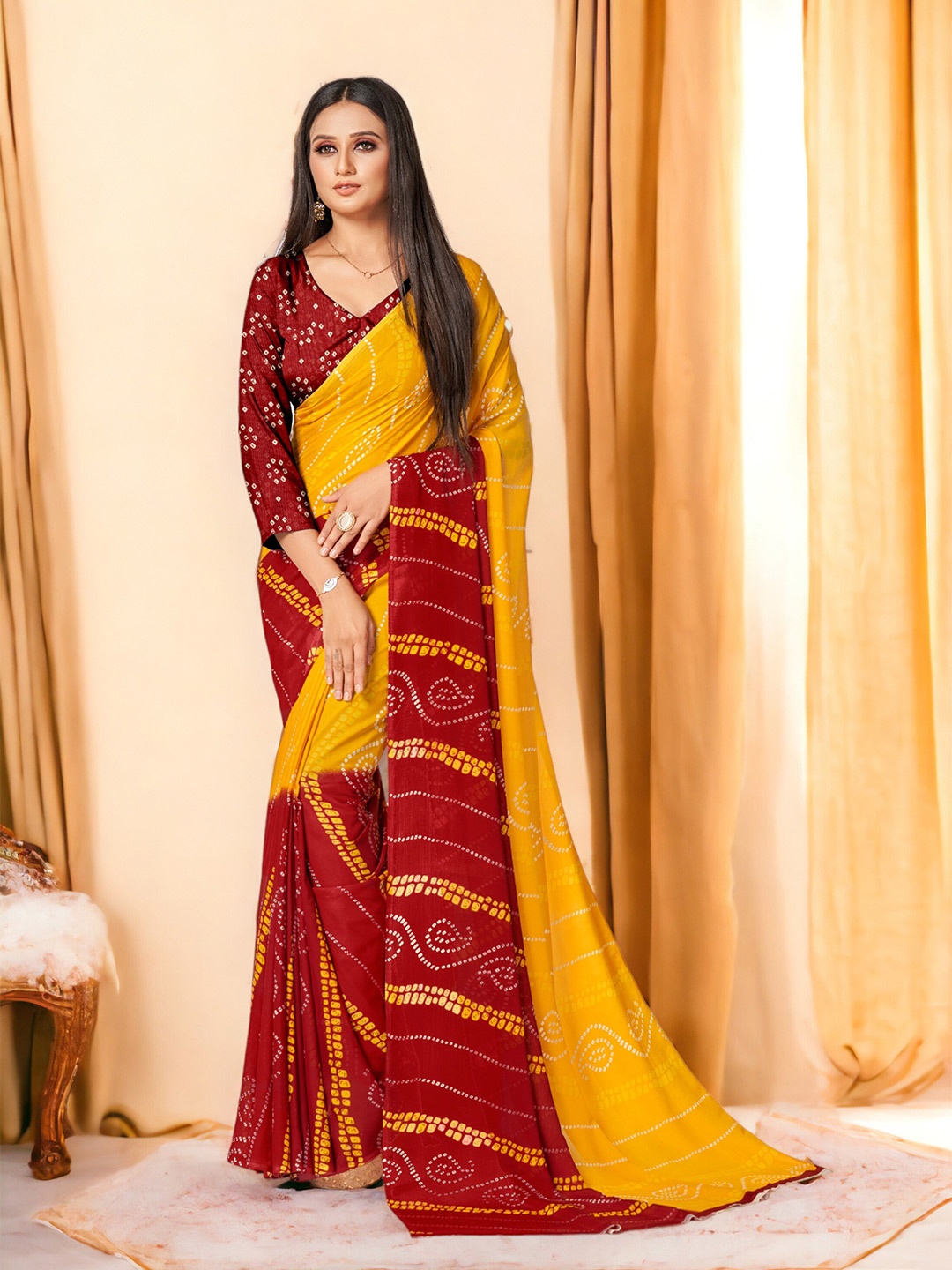 

DIVASTRI Bandhani Georgette Designer Saree, Yellow