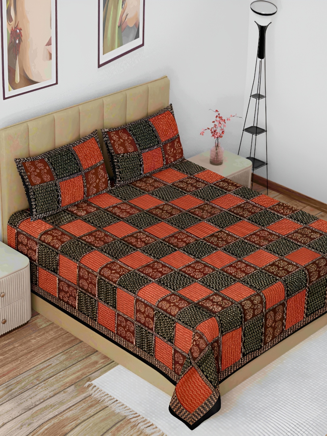 

The Craft Monk Brown Black 180 TC Cotton King Bedsheet with 2 Pillow Covers