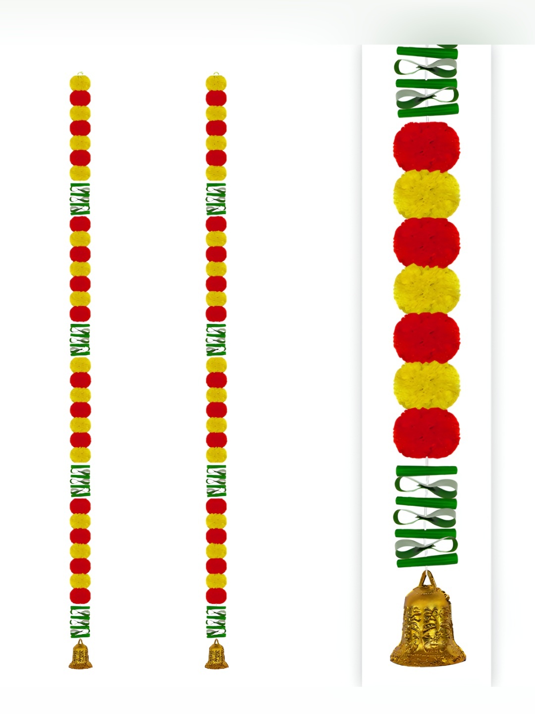 

iHandikart Yellow 2 Pieces Hanging Marigold With Leaf And Bell Garland Artificial Flower
