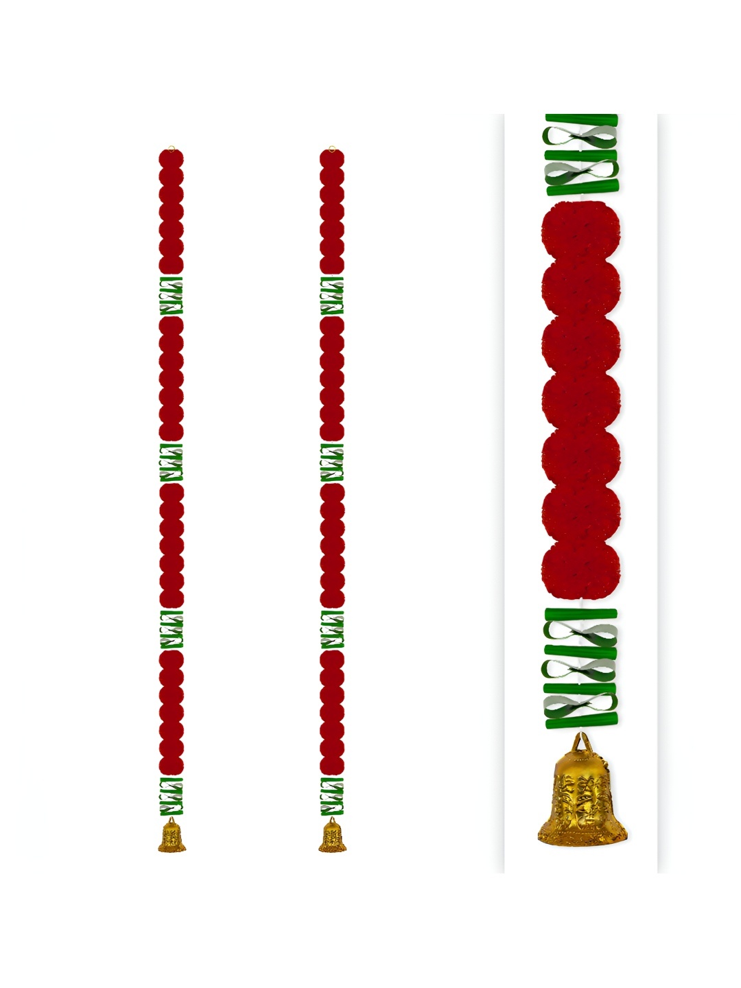 

iHandikart Red 2 Pieces Hanging Marigold With Bell Garland Artificial Flower