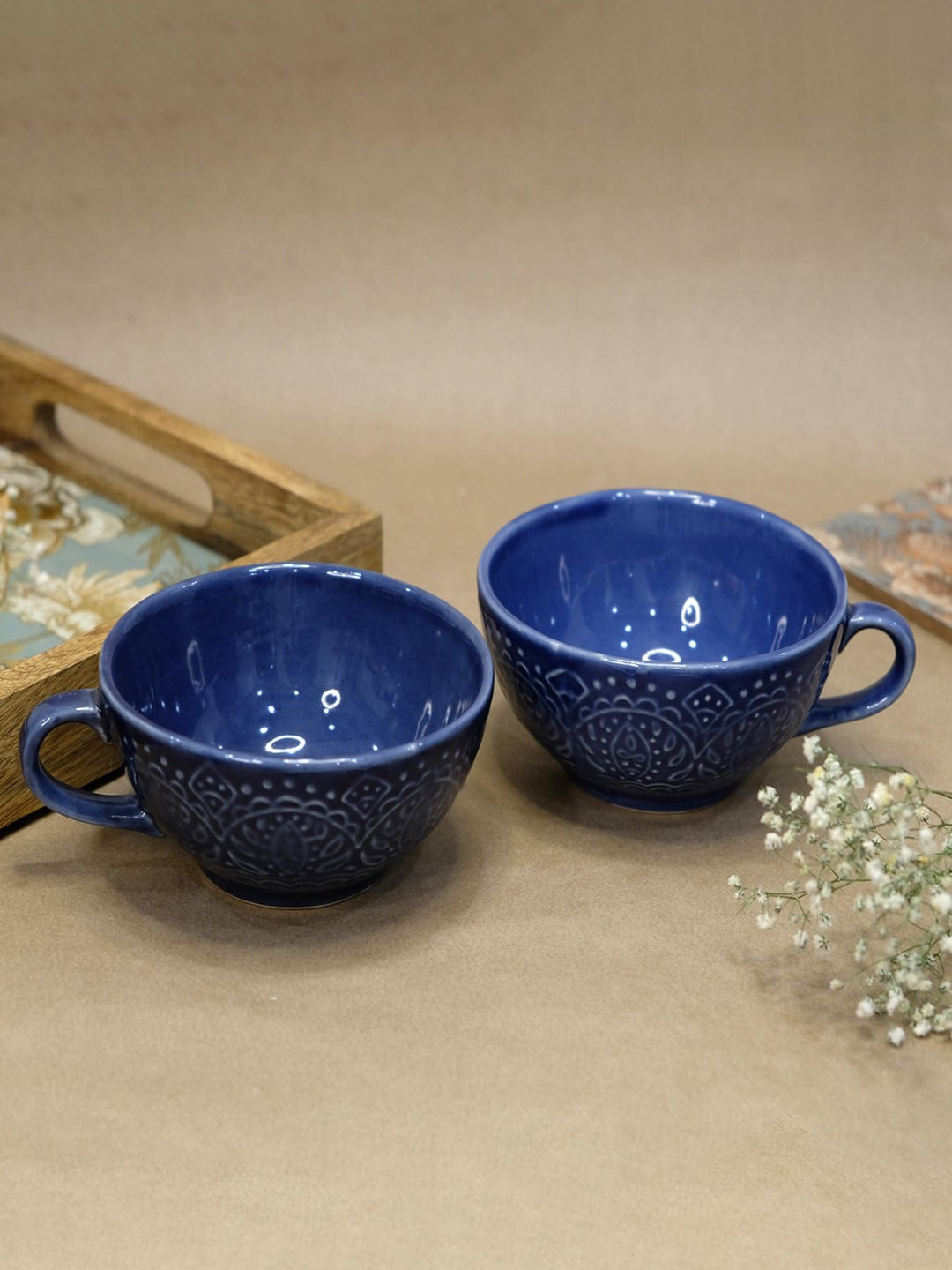 

DESIGN GAATHA Blue & White 2 Pieces Ceramic Soup Bowl