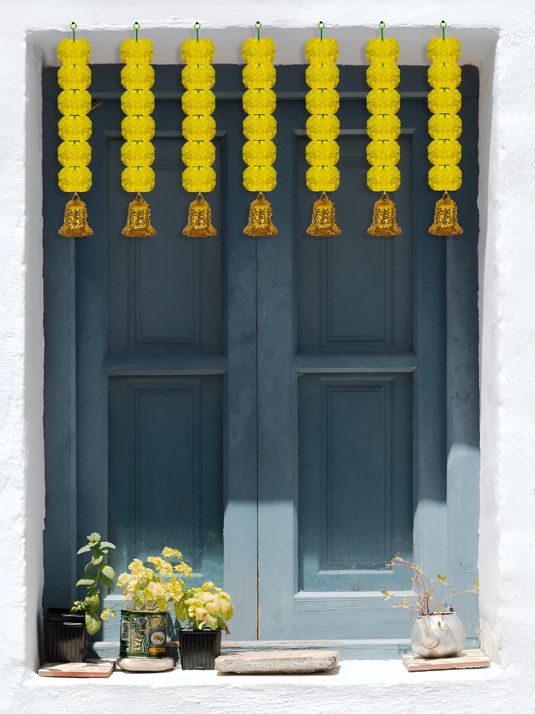 

iHandikart Yellow 150 Pieces Hanging Marigold With Bell Garland Artificial Flower