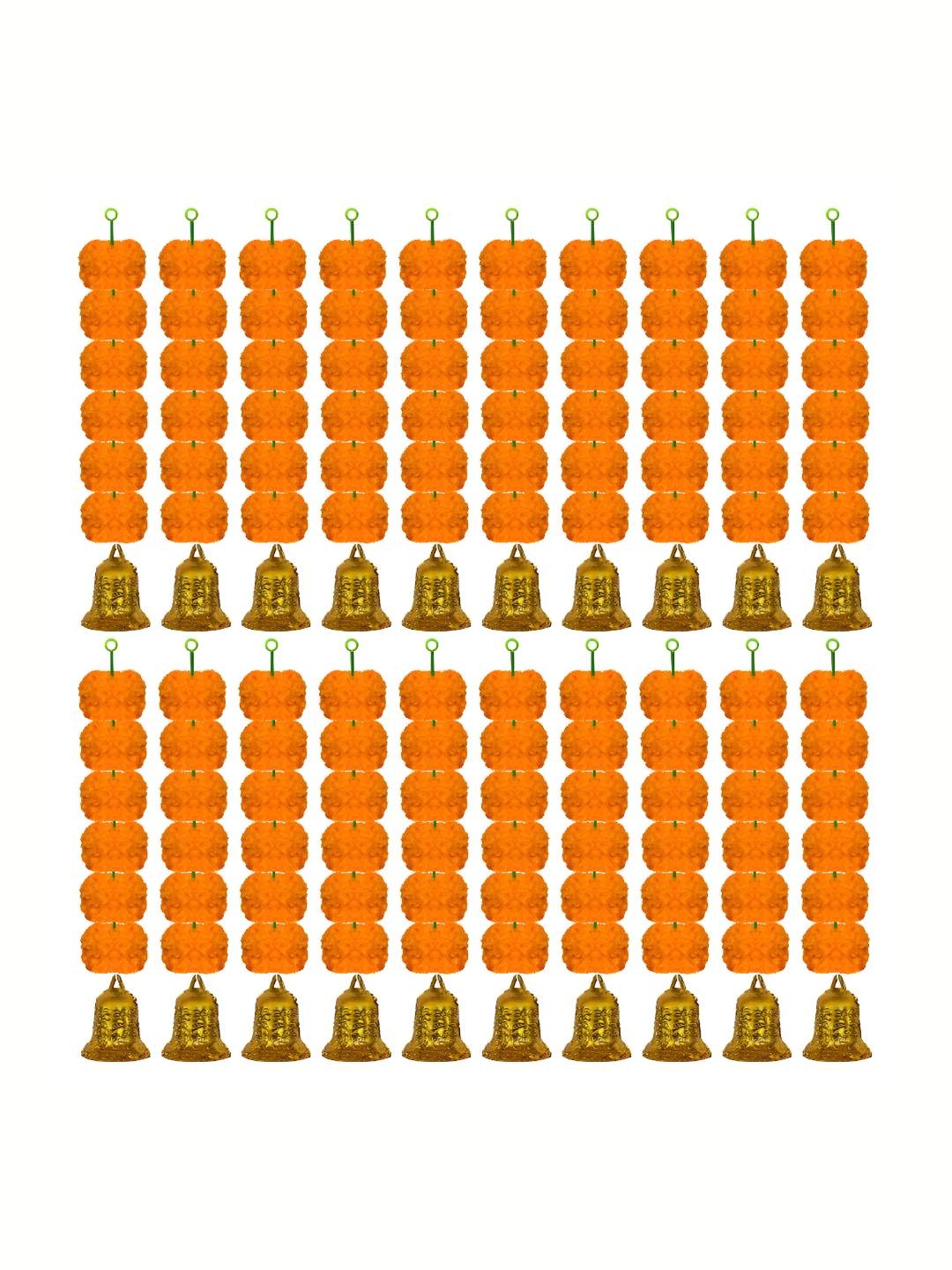 

iHandikart Orange Coloured 20 Pieces Hanging Marigold Artificial Flower With Bell