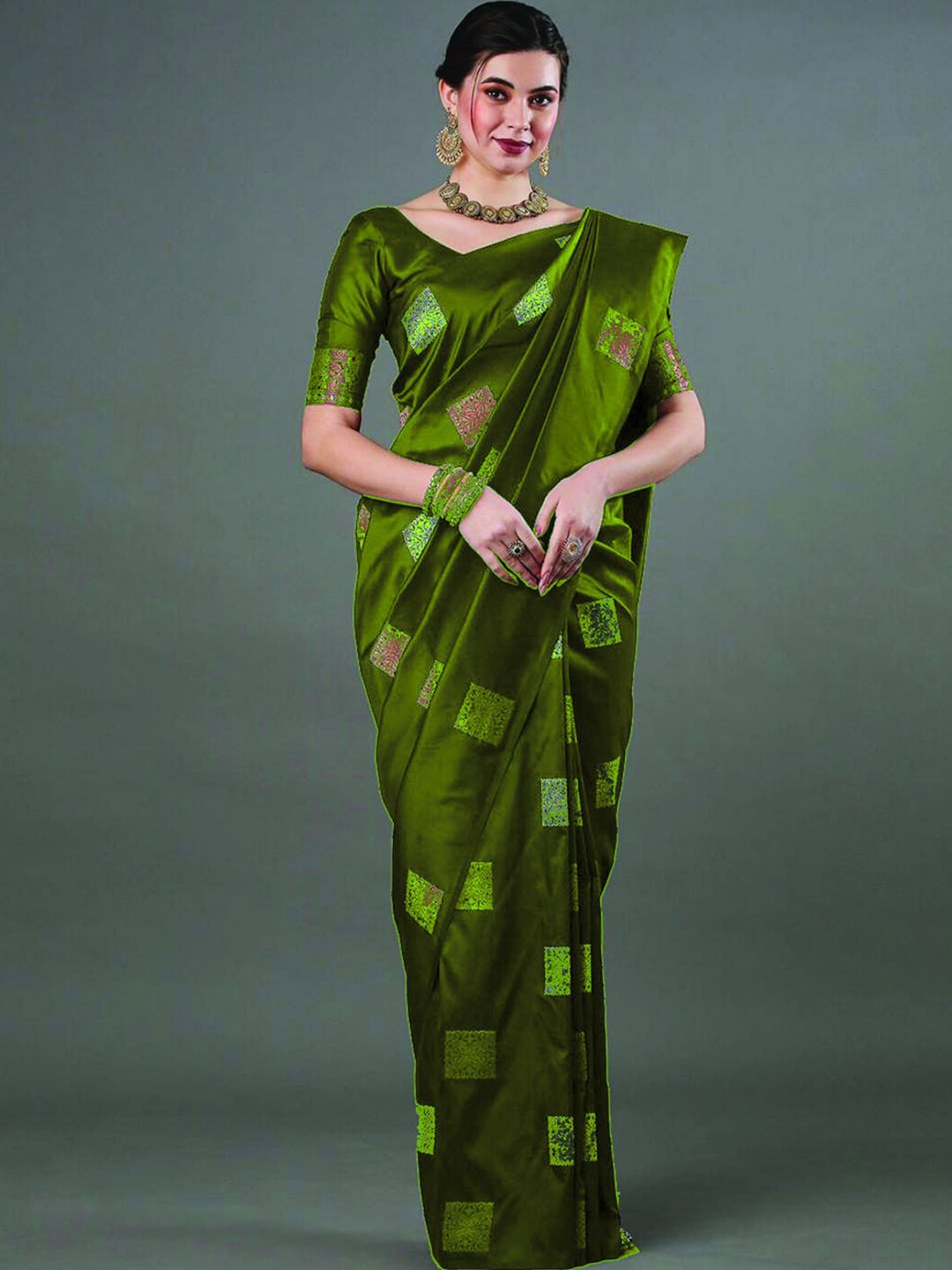 

Visit Wear Ethnic Motifs Woven Design Art Silk Banarasi Saree, Olive