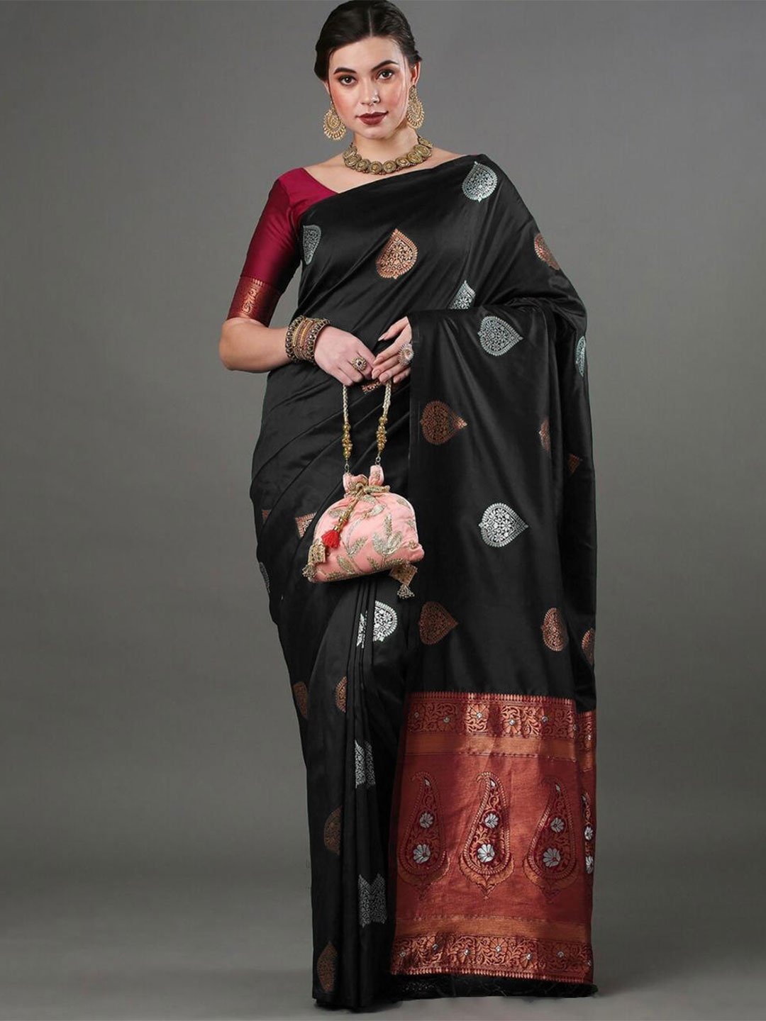 

Visit Wear Ethnic Motifs Woven Design Art Silk Banarasi Saree, Black