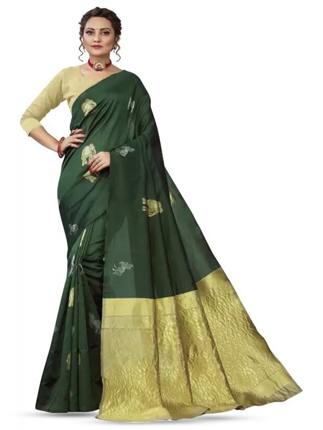 

Visit Wear Kanjeevaram Ethnic Woven Design Saree, Green