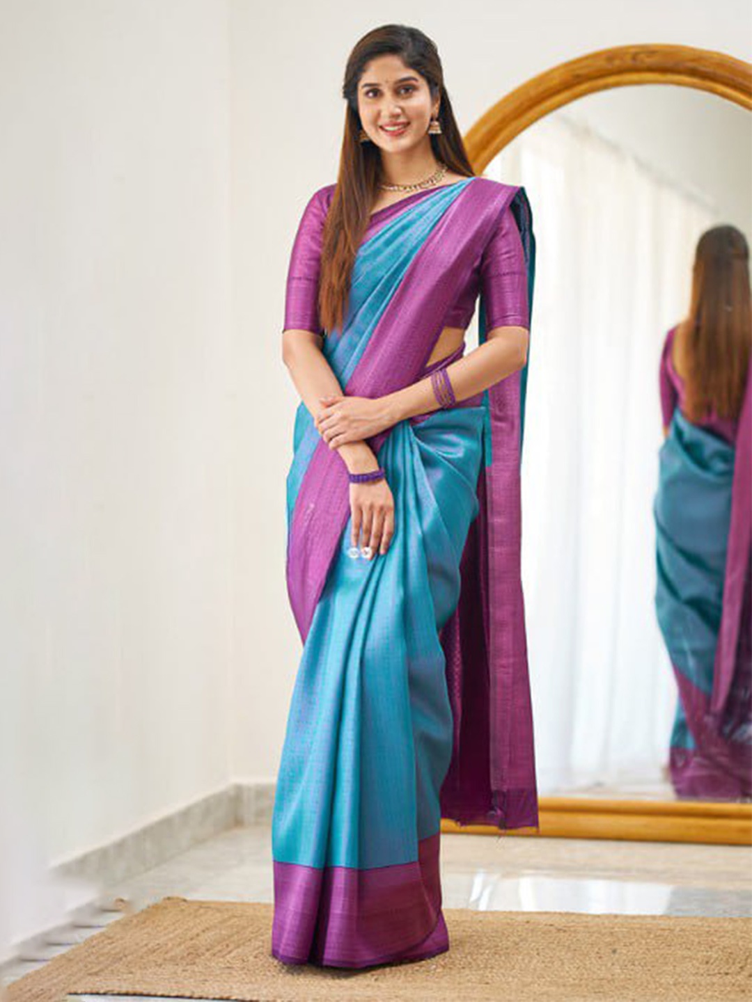 

Visit Wear Solid Zari Banarasi Saree, Sea green