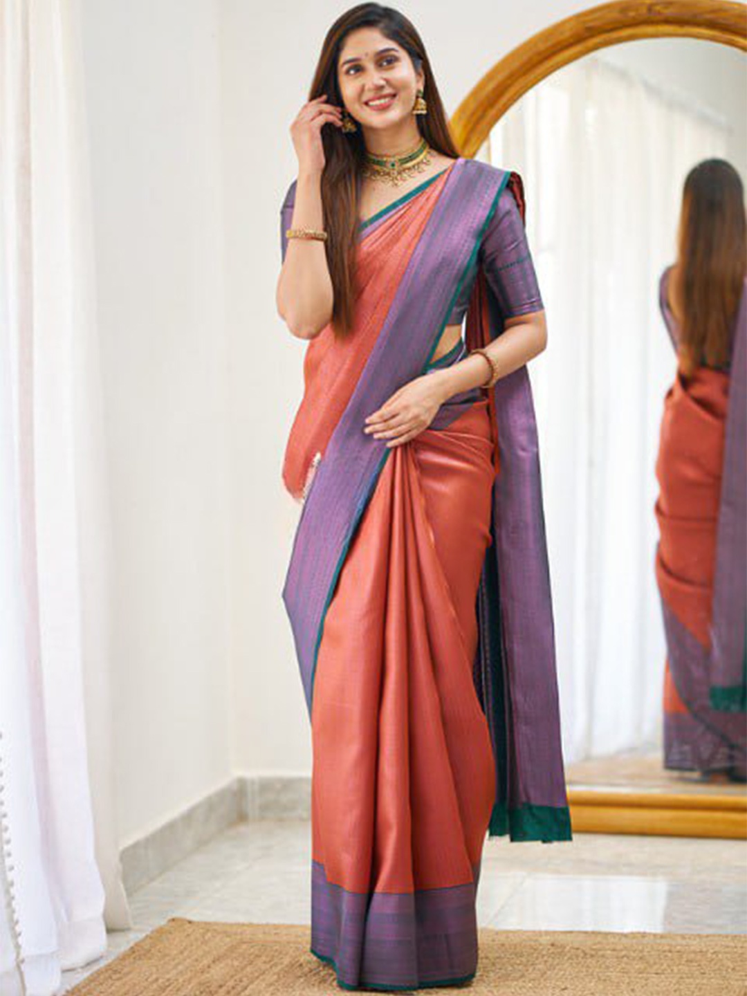 

Visit Wear Ethnic Motifs Woven Design Zari Detail Saree, Peach