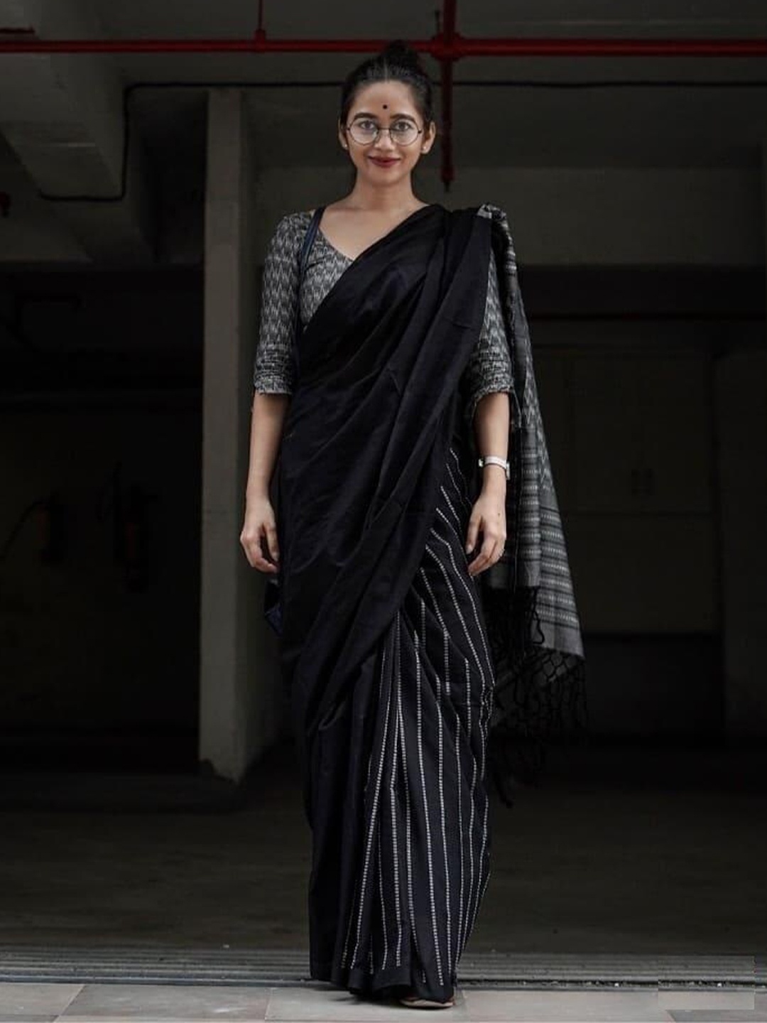 

Visit Wear Striped Art Silk Kanjeevaram Saree, Black